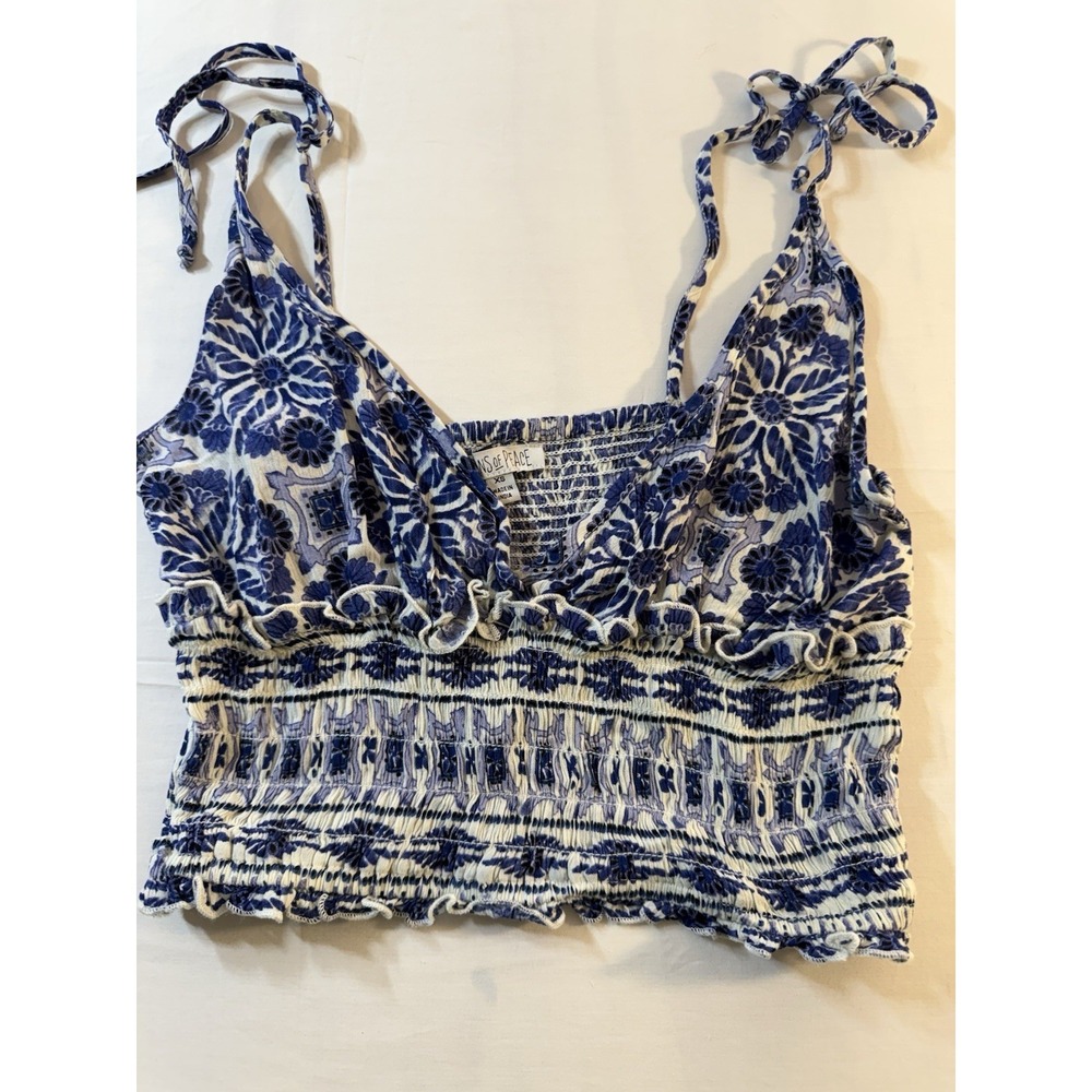 Women's Patron Of Peace Blue/white  Smocked Crop Top Size XS